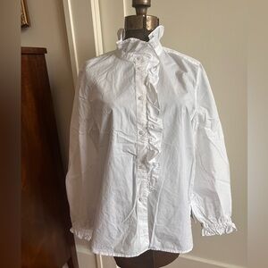 J. Crew Cotton Poplin Ruffled Button Down Shirt